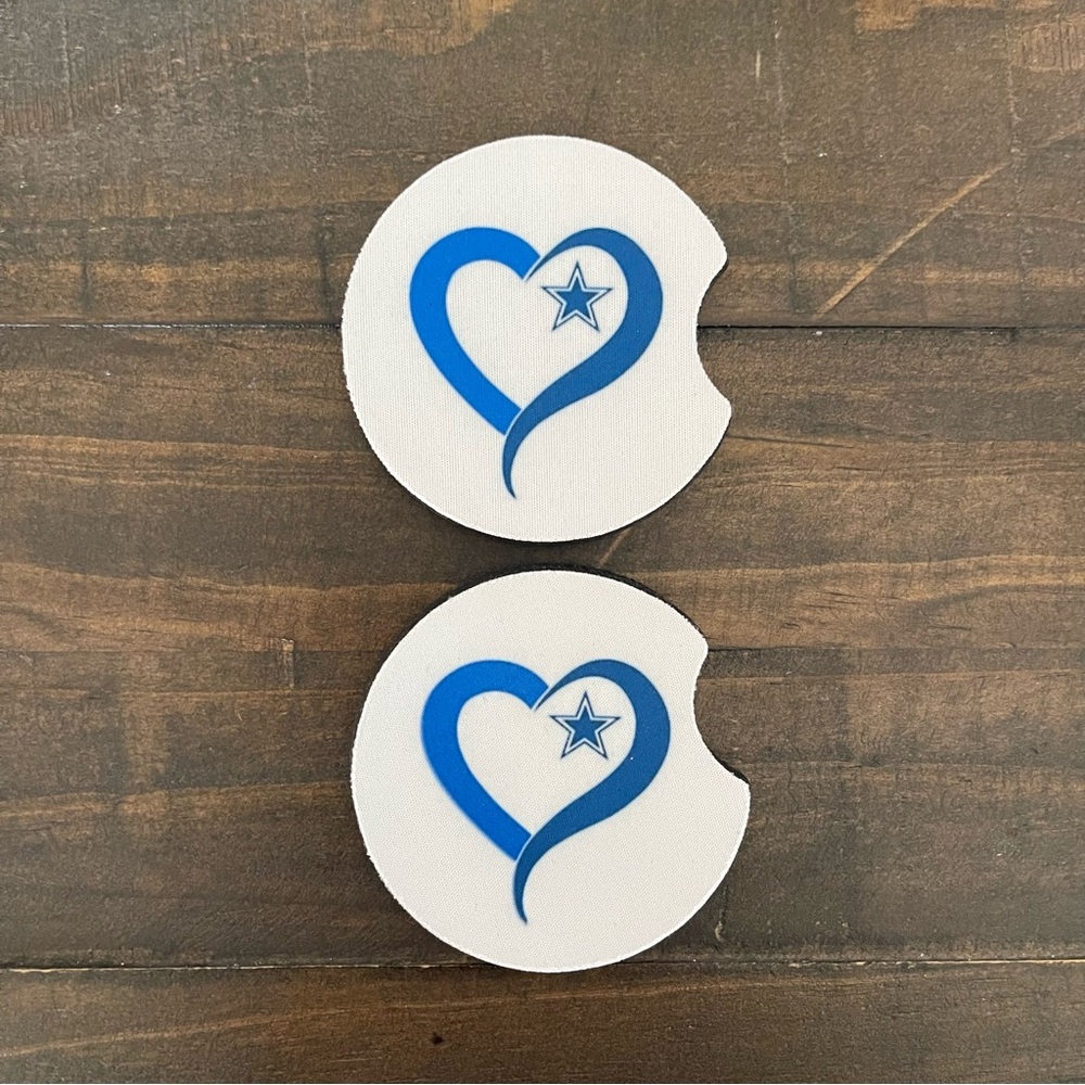 Love My Cowboys Car Coasters- Blue and White-Set of 2